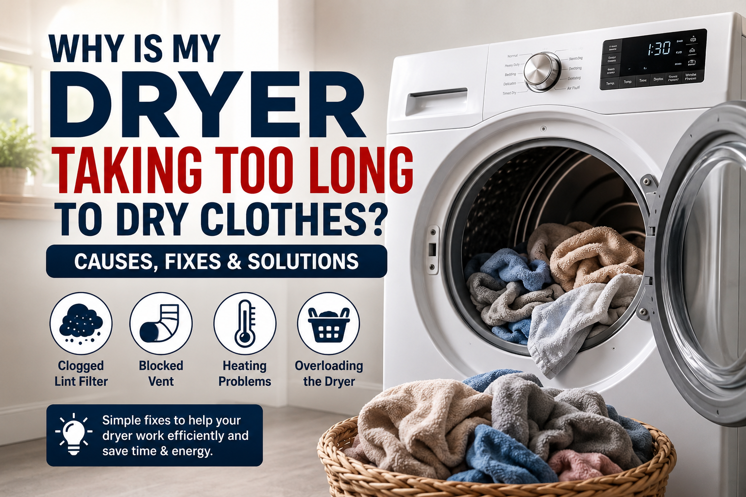 Why Is My Dryer Taking Too Long to Dry Clothes? Causes, Fixes & Solutions